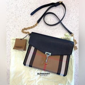 Burberry Macken Check Black Leather Crossbody Bag NWT
